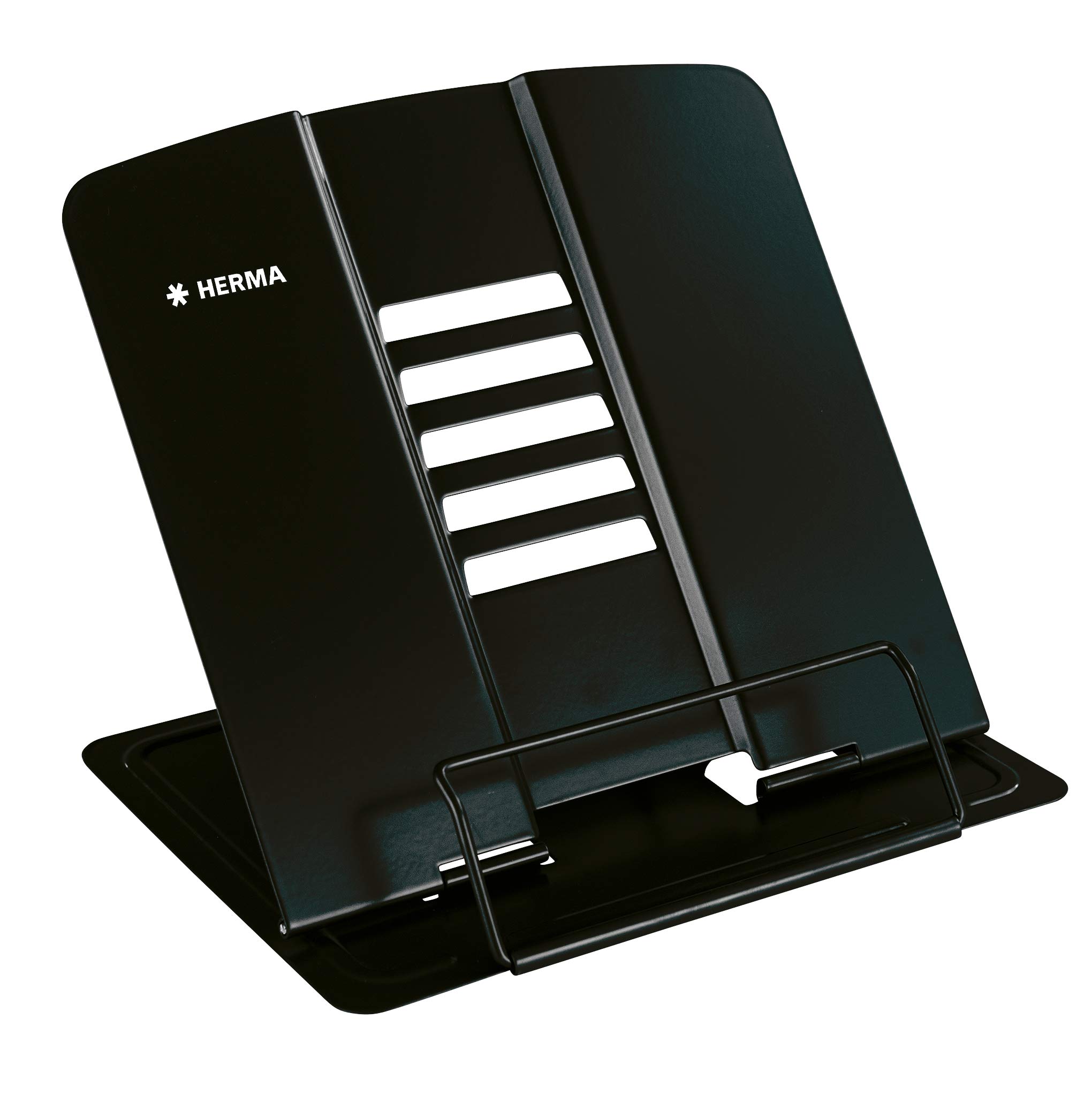 HERMA 19972 Reading Stand for Books, Black, Foldable Metal Book Stand for Kids, Bookend for Boys and Girls, Adjustable Cookbook Holder for School, Office and Kitchen
