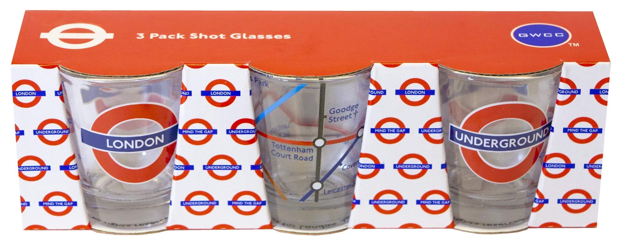 GWCC Licensed TFL Underground Tube Map London Set of 3 Shot Glasses