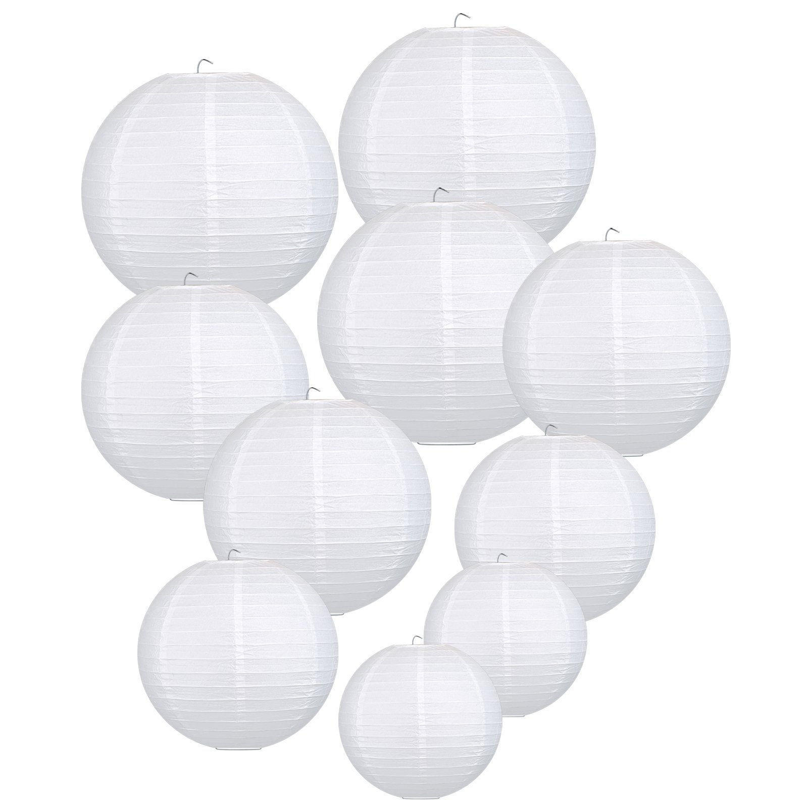 LIHAO Paper Lanterns 6" 8" 10" 12" Round Paper Lanterns Lamp Shade Assorted Sizes for Wedding Birthday Parties - 10 Pieces