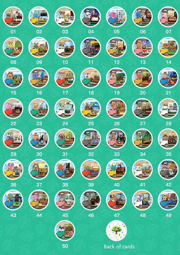 Animal Crossing New Horizons Game RV Rare Villager Amiibo Cards New Leaf, 50 pcs NFC Game Cards with Crystal Case, Festival Card NFC Tag