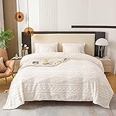 YUSOKI Queen Size Blanket Single Layer,Weight(4.4lb),370GMS-3D Stylish Design for Gift Home Decor (Ivory,90"x90")