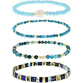 BXDA Tila Flat Beads Gemstone Stack Bracelets Set for Women, Boho Handmade Stackable Friendship Stretch Festive Holiday Accessories Jewelry Gift.