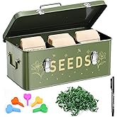 Bensbl Seed Organizer Storage Box with 4 Compartments Lockable Sealed Metal Seed Container Kit Includes 50 Seed Bags 100 Plant Tags 50 Clips and Marker