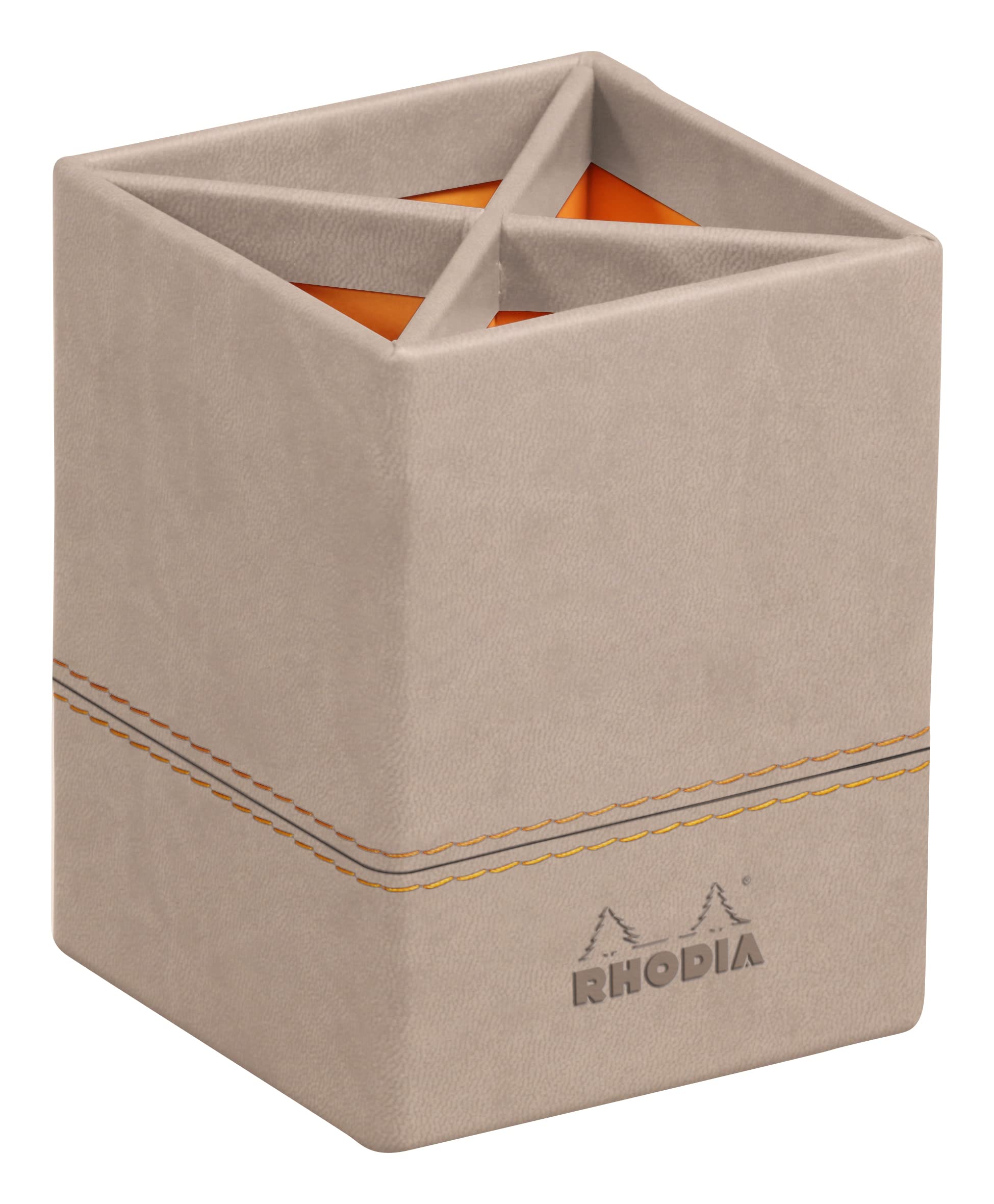 RHODIA 194529C - Touché de Rose Pencil Pot - 8x8x11 cm - Orange Saddle Stitching - Faux Leather Exterior - Home Office Collection Rhodiarama - Office Organization & Design Storage — image 1