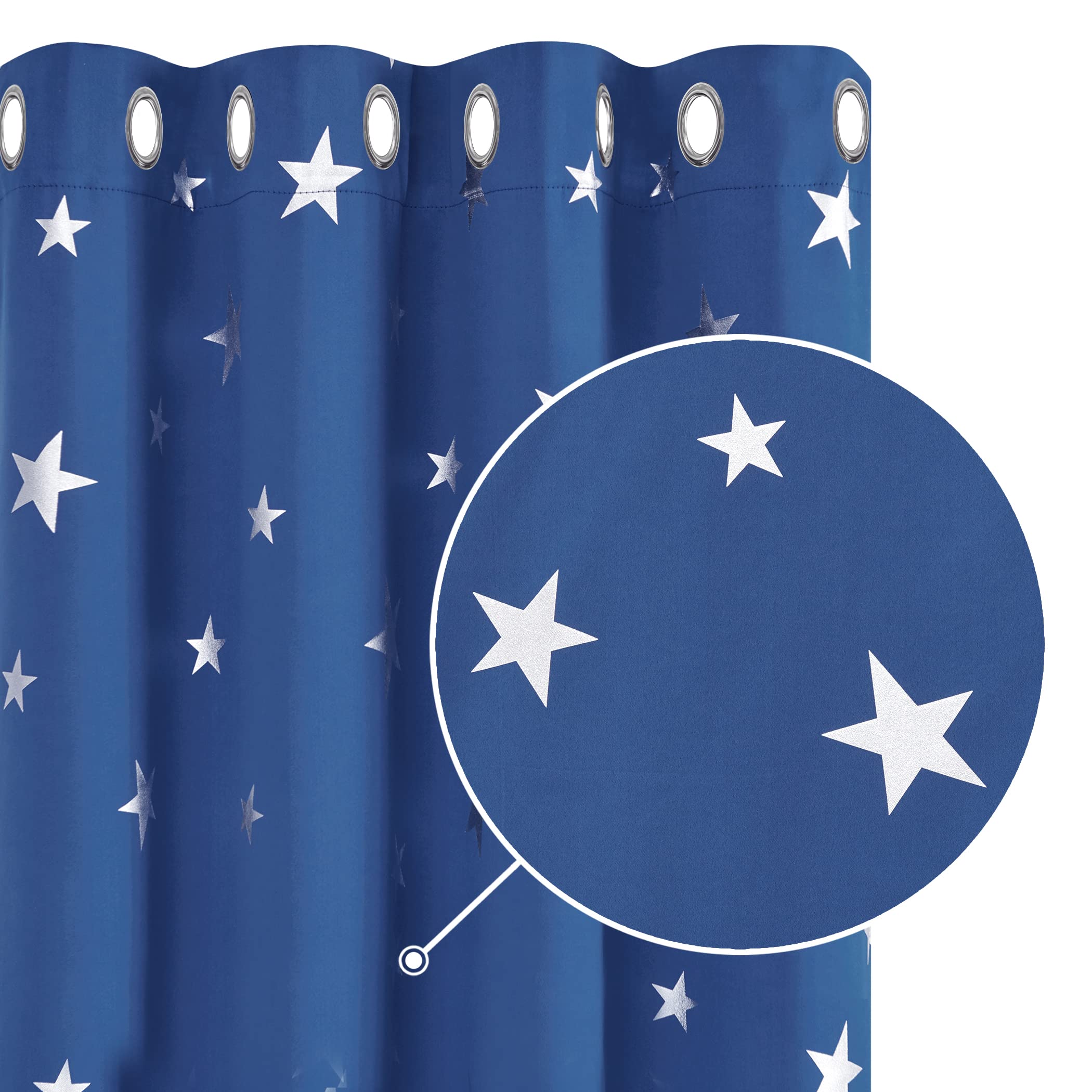 Deconovo Blackout Curtains 84 Drop Eyelet Thermal Insulated Star Printed Blackout Curtains for Boys Bedroom 52 x 84 Inch Blue 2 Panels