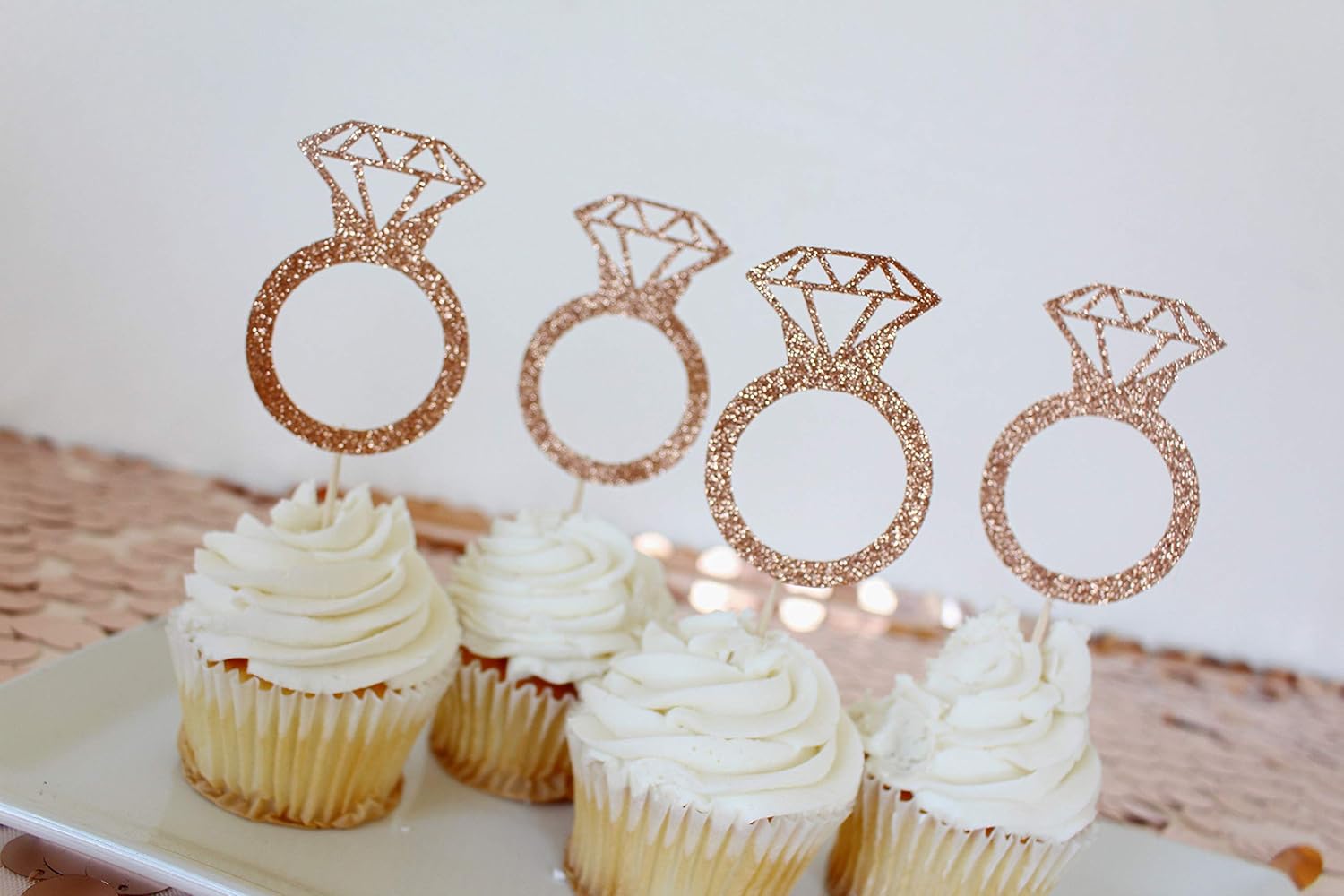 Rose Gold Cupcake Toppers, Bridal Shower Decorations, Set of 12 Handmade
