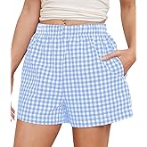 CITASHION Cotton Gingham Boxer Shorts for Women Casual Summer Pajama Lounge Sleep Cute Y2K Plaid Shorts Beach Bottoms