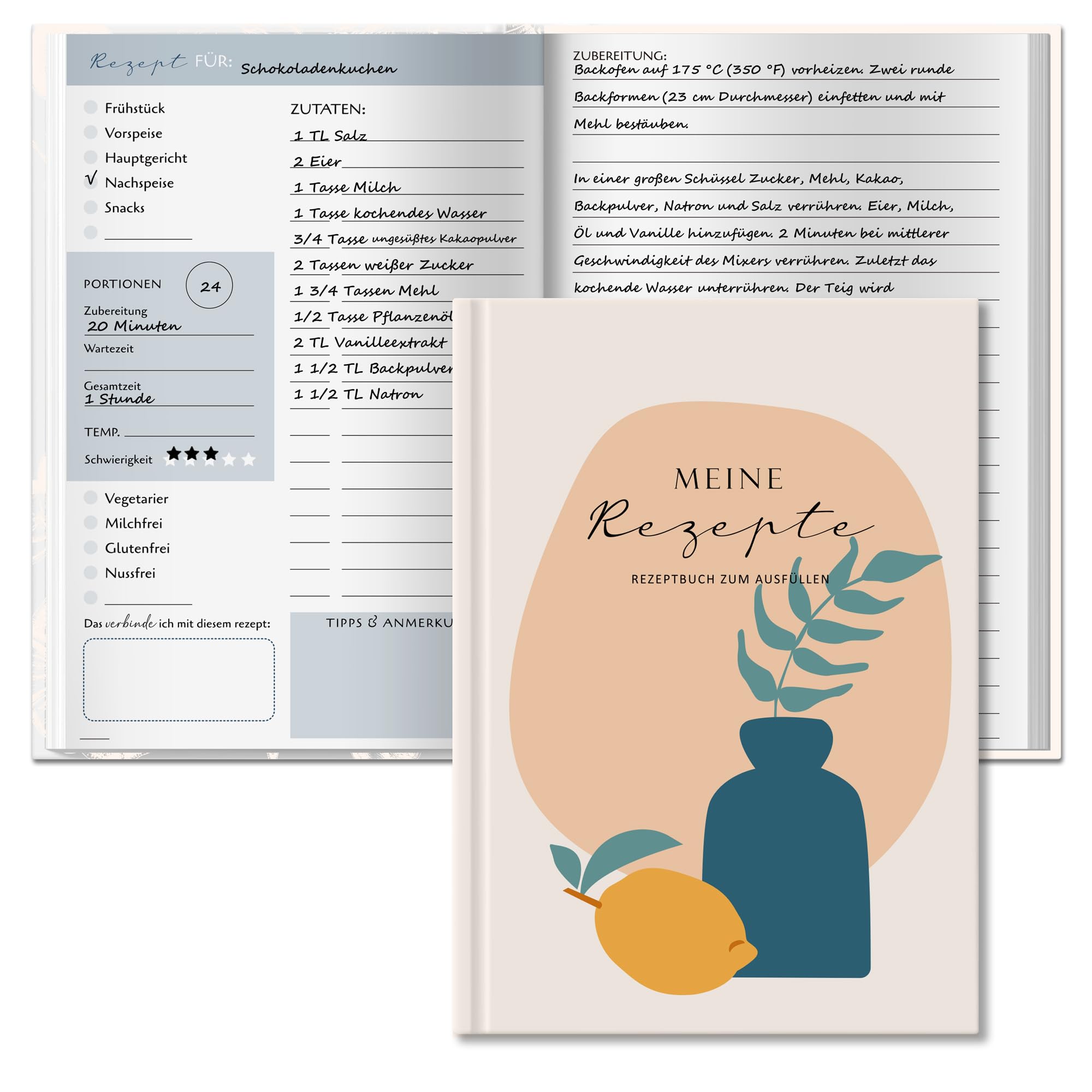 BIROYAL Blank Recipe Book for Own Recipes | A5 Recipe Notebook | Write Your Own Personalised Family Cooking Recipe Journal