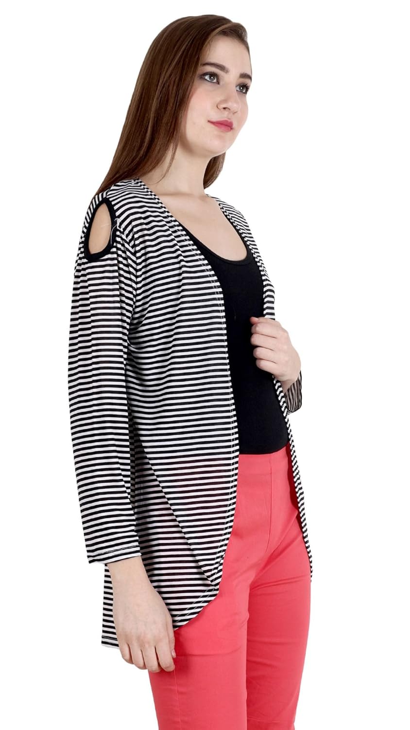 bfly women's cold shoulder stripe printed shrug