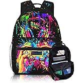 Luixdie Boys School Backpack Graffiti Gaming Backpack for Kids Game Print Bookbag for Children Elementary Middle School Backpack for Boys 8-12