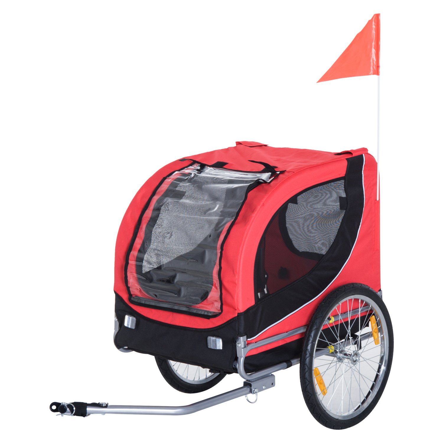 PawHut Steel Dog Bike Trailer Pet Cart Carrier for Bicycle Kit Water Resistant Travel Red and Black