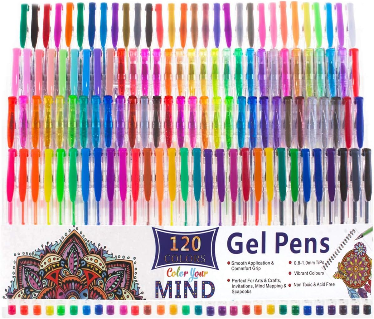 Bajotien Juego de 120 bolígrafos de gel con purpurina (no duplicados