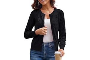 GRACE KARIN Womens Long Sleeve Button Up Cable Knit Cardigan Lightweight 2025 Crewneck Button Down Sweaters for Women