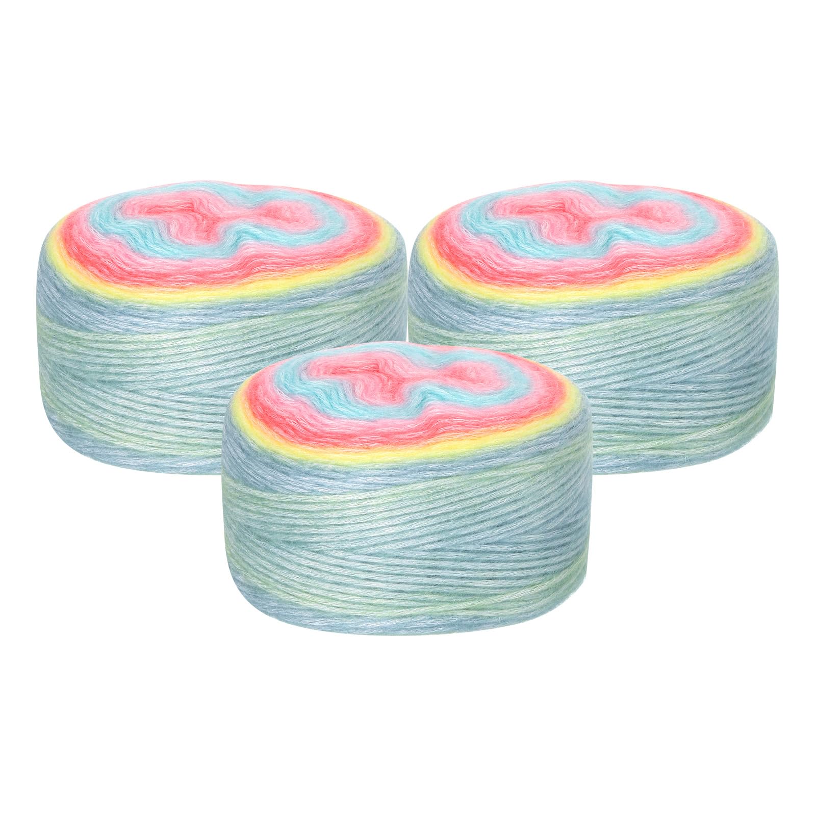 uxcell 3Pcs 100g Gradient Cake Cotton Yarns, Soft Rainbow Yarn Ball for Knitting and Crocheting Craft Project, Mixed Yellow Green (300g x 3, 245M L Each)