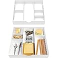 CAXXA 3 Slot Drawer Organizer with 4 Adjustable Dividers - 7 Compartments Junk Drawer Storage for Makeup & Vanity, Office Desk Supplies and Accessories,WHITE (2 pack)