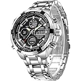 FAMVNTN Luxury Men Watches with Stainless Steel Analog Digital Watches for Men Male Outdoor Sport Waterproof Big Wristwatch