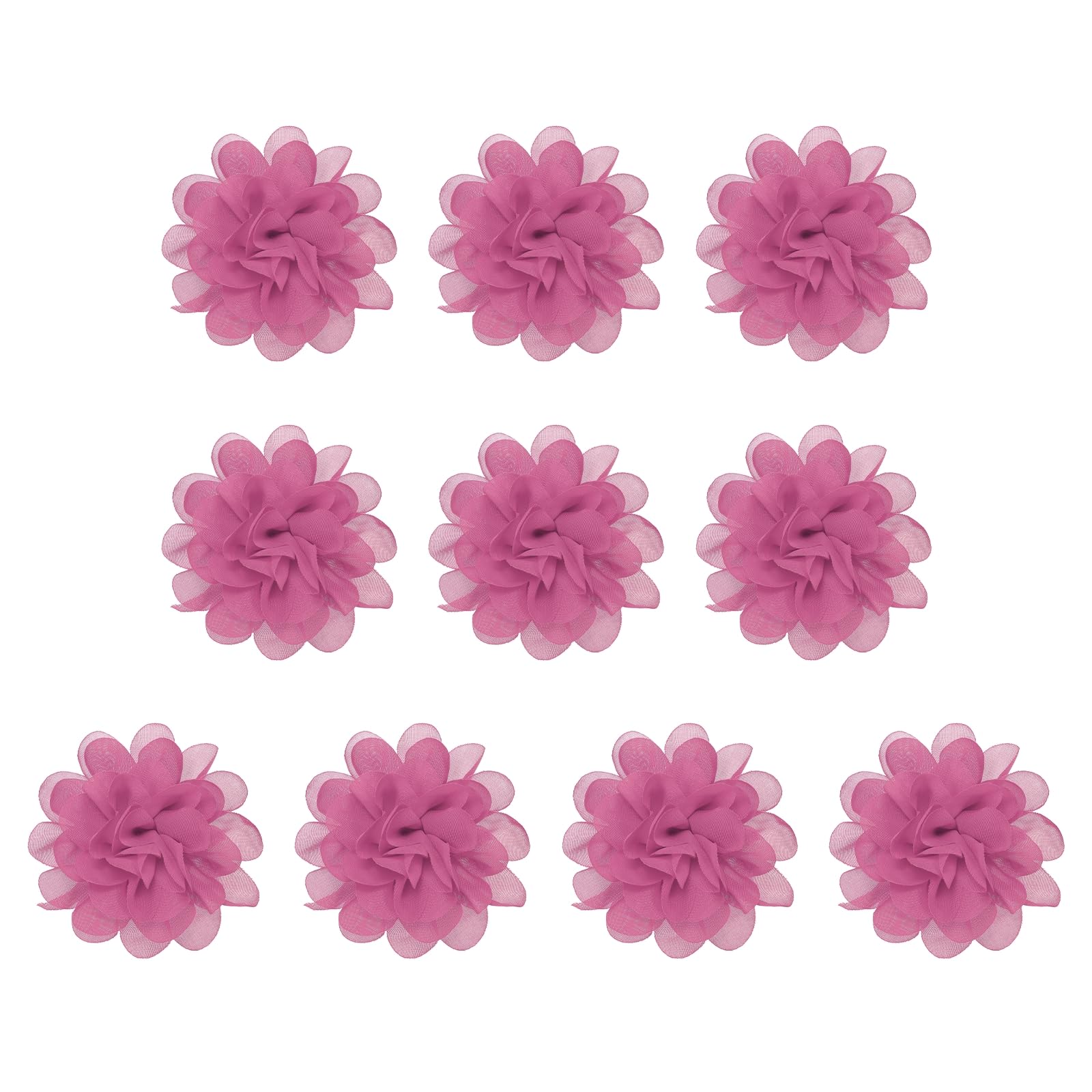 PATIKIL 3.9" Chiffon Flowers, 10 Pcs Mesh Fabric Flowers Sewing Fabric Appliques Headband Embellishments for DIY Craft Wedding Decor, Pink