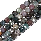 NITOPUPU About 47pcs 8mm Natural Indian Agate Faceted Cube Gemstone Beads for Jewelry Making, Bracelets, Necklaces, Friendship Bracelet Kit