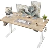TIQLAB 55 X 24 Inch Height Adjustable Electric Standing Desk, Maple | Smooth Height Adjustment, 2 Memory Presets, One-Touch Control, Stable Steel Frame, 176 lbs Capacity, Easy Assembly