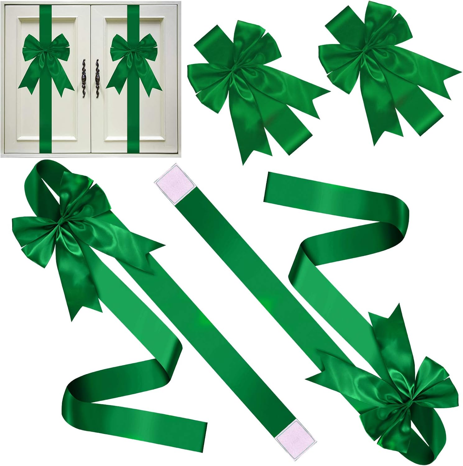 Bows & Ribbons - Christmas Cabinet Festive Ribbons Christmas Door Ribbon and Bows for Christmas Party Decorations (Green)