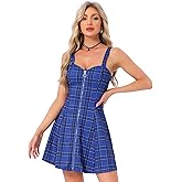 Allegra K Women's Plaid Tube Dress Zip Up Strap Sleeveless Party Mini A-Line Dress