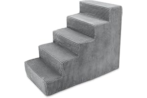 Best Pet Supplies Dog Stairs & Steps - CertiPur-US Made in USA Foam Steps for Small Dogs & Cats, Non-Slip Indoor Balanced Pet Step Support, Dog Ramp, No Assembly, Gray, 5-Step (22.5-inch Height)
