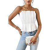 SweatyRocks Women's Strapless Pleated Tube Top Elegant Summer Flare Hem Crop Tank Tops