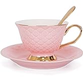 VanEnjoy Pink Vintage 8 Ounces Porcelain Coffee Cup,Tea Cup and Saucer Set and Saucer with Decorative Scale Pattern, Vintage