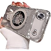 AuroiCCY for iPhone Air Magnetic Stand Glitter Case Compatible with MagSafe, Bling Rhinestone Slim Shockproof Case with Camera Lens Protector Plating Bling Cover Case for iPhone 17 Air 6.5", Silver