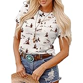 SHEWIN Womens Summer Tops Short Sleeve T-Shirts Western Graphic Crew Neck Casual Cute Tees 2026 Clothes