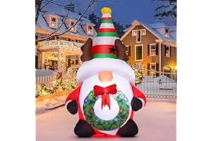 GOOSH 5 FT Christmas Inflatables Gnomes Outdoor Decorations Blow Up Yard Cute Midget Holding a Garland with Built-in LEDs for Garden Lawn Indoor Party Decor