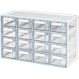 Blue Ginkgo Medium 16-Drawer Cabinet – Stackable Clear Organizer for Hardware, Beads, Plastic Bricks, Office, and Craft Storage (Made in Korea, Blue)