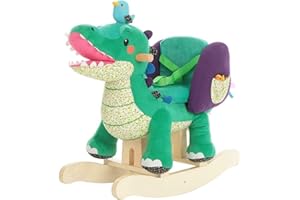 labebe Child Rocking Horse Toy, Stuffed Animal Rocker, Green Crocodile Plush Rocker Toy for Kid 6 Month -3 Years, Wooden Rocking Horse Chair/Rocker/Animal Ride on