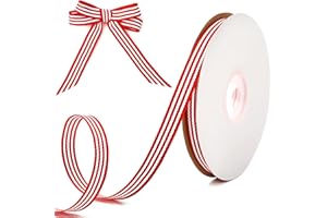 SEPGLITTER 15 Yards Red White Striped Ribbons, 10mm Wide Christmas Grosgrain Craft Ribbon Xmas Candy Cane Fabric Ribbons for Holiday Gift Wrapping Decorations