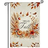 Hello Fall Garden Flag 12x18 Inch Double Sided,Maple Leaves Thanksgiving Burlap Autumn Seasonal Holiday Yard Outdoor Decor tree4