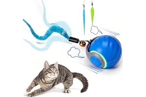 Interactive Cat Toy Ball - Automatic Interactive Cat Toys for Indoor Cats with 2 Tails, 2 Speeds Rechargeable Cat Enrichment 