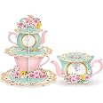 2 Torri Porta Cupcake Zopeal In Cartone, 3 E 2 Livelli, Tema Floreale Tea Party, Rosa E Verde, Per Compleanni E Baby Shower