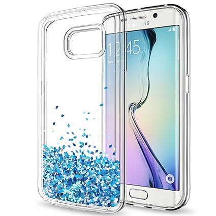 LeYi Hülle Galaxy S6 Edge Glitzer Handyhülle mit HD Folie Schutzfolie,Cover TPU Bumper Silikon Flüssigkeit Treibsand Clear Sc