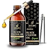 Zelba Organic Jamaican Black Castor Oil 4.2 oz – Cold Pressed, 100% Pure & Natural – Hair Growth, Eyelash & Eyebrow Enhancer, Skin Moisturizer – Hexane-Free – in Glass Bottle