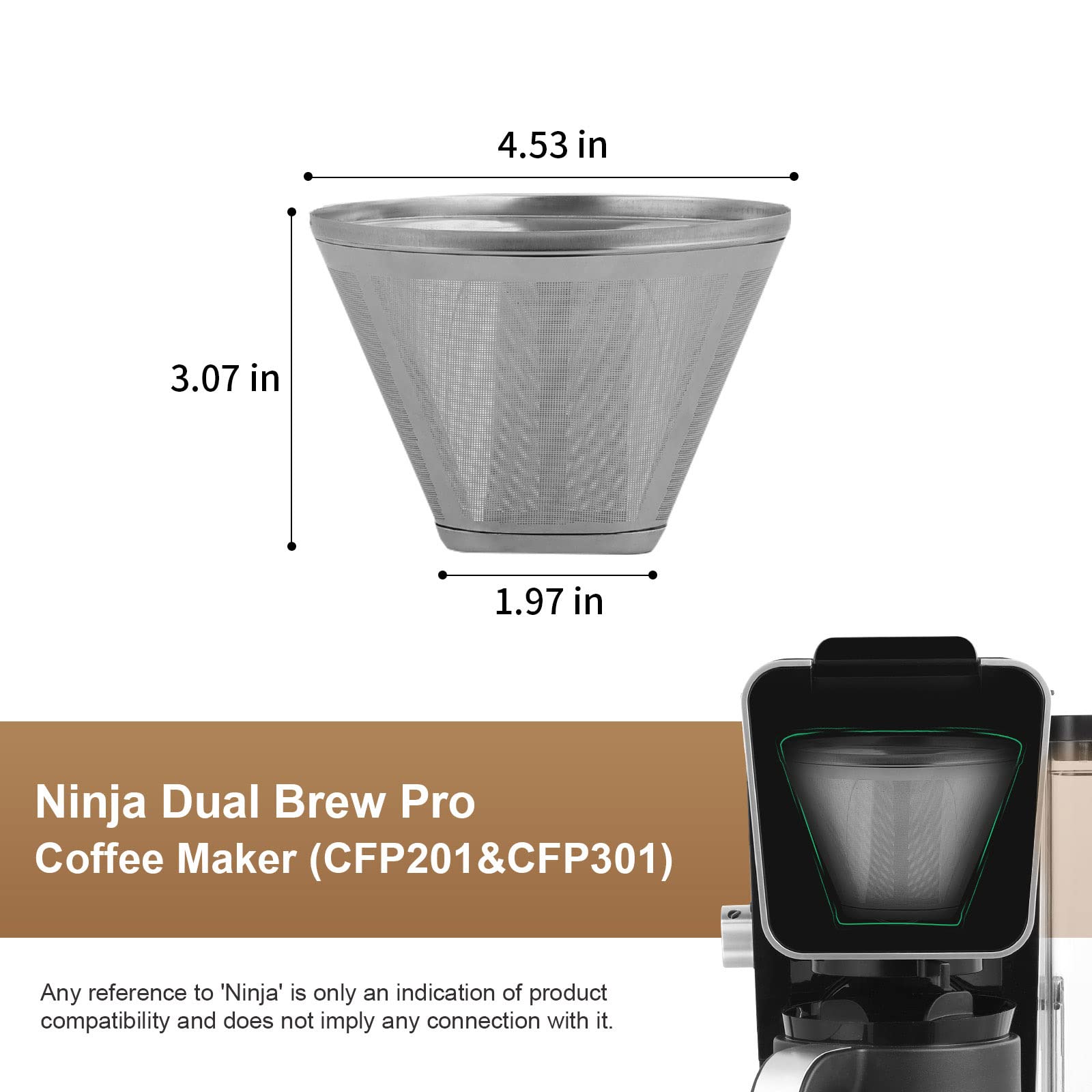 Reusable Coffee Filter Coffee Maker Filters, 304 Stainless Steel Replacement Permanent Basket Filter for Ninja Coffee Bar Brewer Ninja CFP301 DualBrew Ninja Coffee Makers