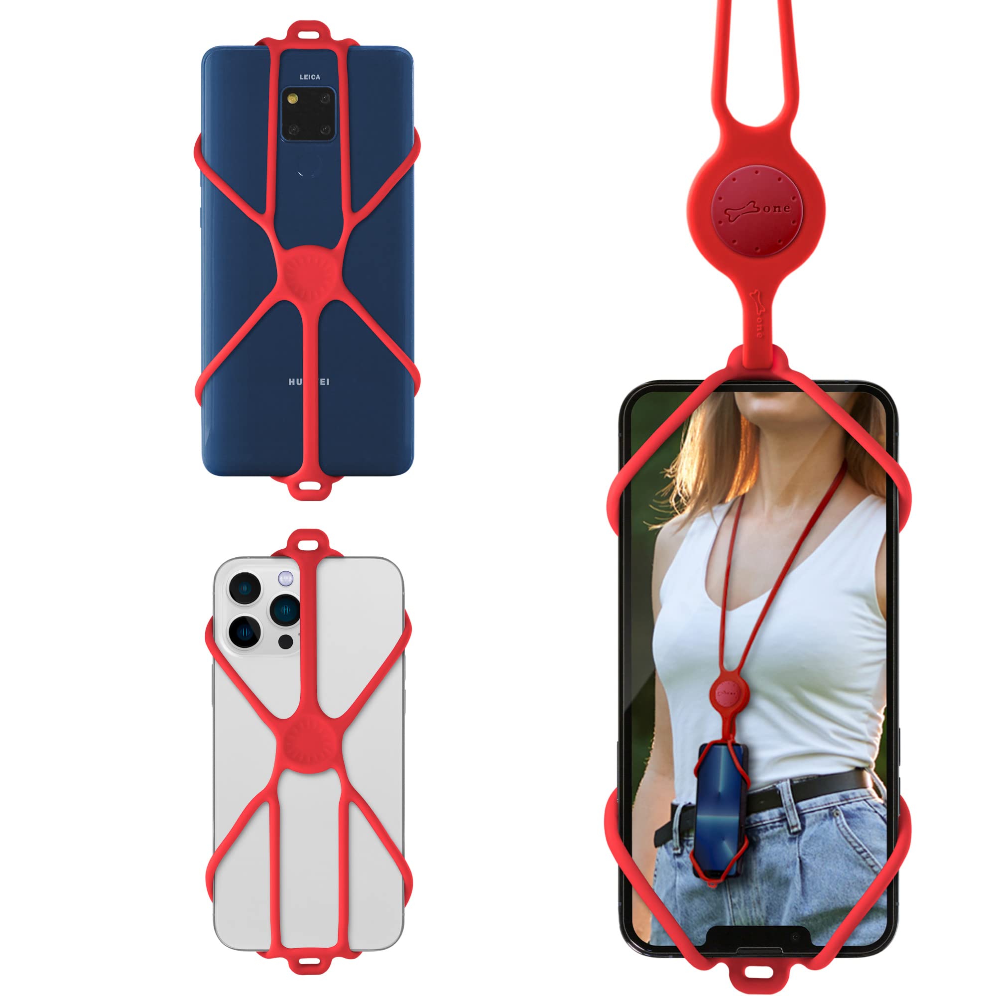 Bone】 Lanyard Phone Tie 3, Universal Phone Lanyard for Around The Neck, Adjustable Silicone Neck Phone Holder, Cell Phone Lanyard Holder Compatible with Most Smartphones 4.7"-7.2" (Red)…