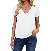 Sialois Short Sleeve Women T Shirts V Neck Tops Fashion Banded Bottom Tops Summer Spring Outfits Beach Vacation Clothes 2026