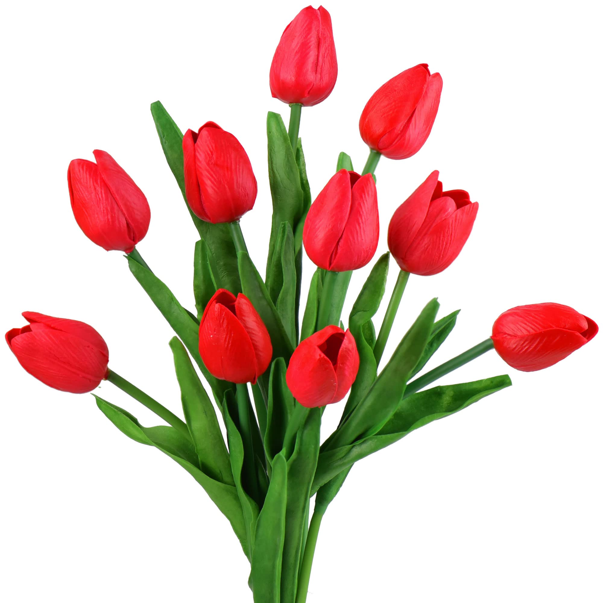 FiveSeasonStuff 10 Stems of Real Touch Tulip Artificial Flowers Bouquet, Perfect for Wedding, Bridal, Party, Home, Holidays, Garden, Birthday, Office Décor DIY (Red)