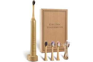 MgcSto Sonic Bamboo Electric Toothbrush for Adults - Rechargeable Electric Toothbrush -4 Pack Bamboo Repalcement Brush Heads|