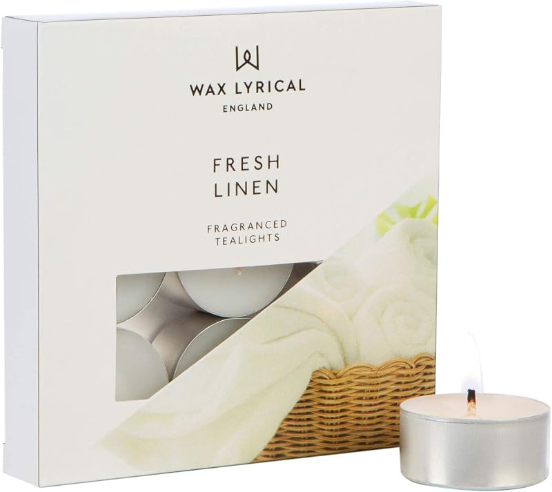 Wax Lyrical Fresh Linen Scented Tealight Candles, Box of 9, Silver