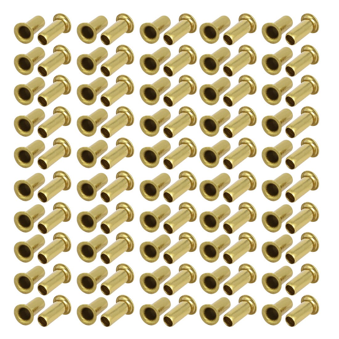 Sourcingmap 100pcs M5 x 12mm Brass Plated Metal Hollow Eyelets Rivets Gold Tone