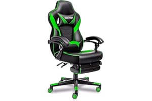ELECWISH Computer Gaming Chair, Reclining Gaming Chair for Adults, High Back Gamer Chair with Footrest, Headrest and Lumbar Support PU Leather, Green