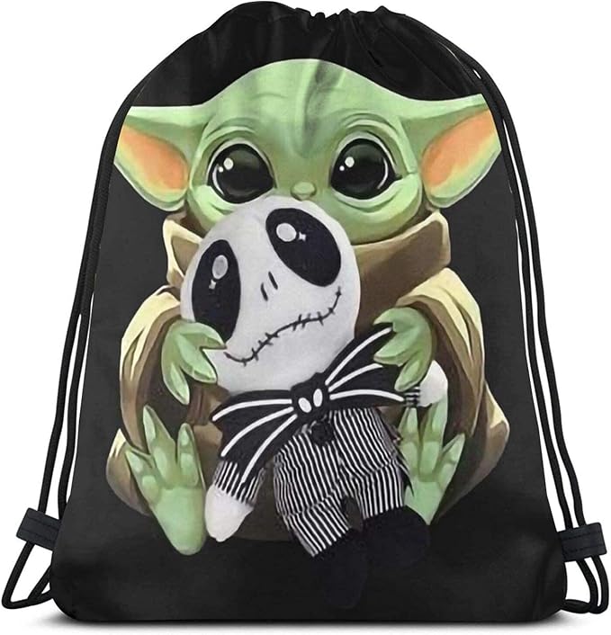 Drawstring Backpack,Baby Yoda Hug Jack Skellington Vintage,String Bag