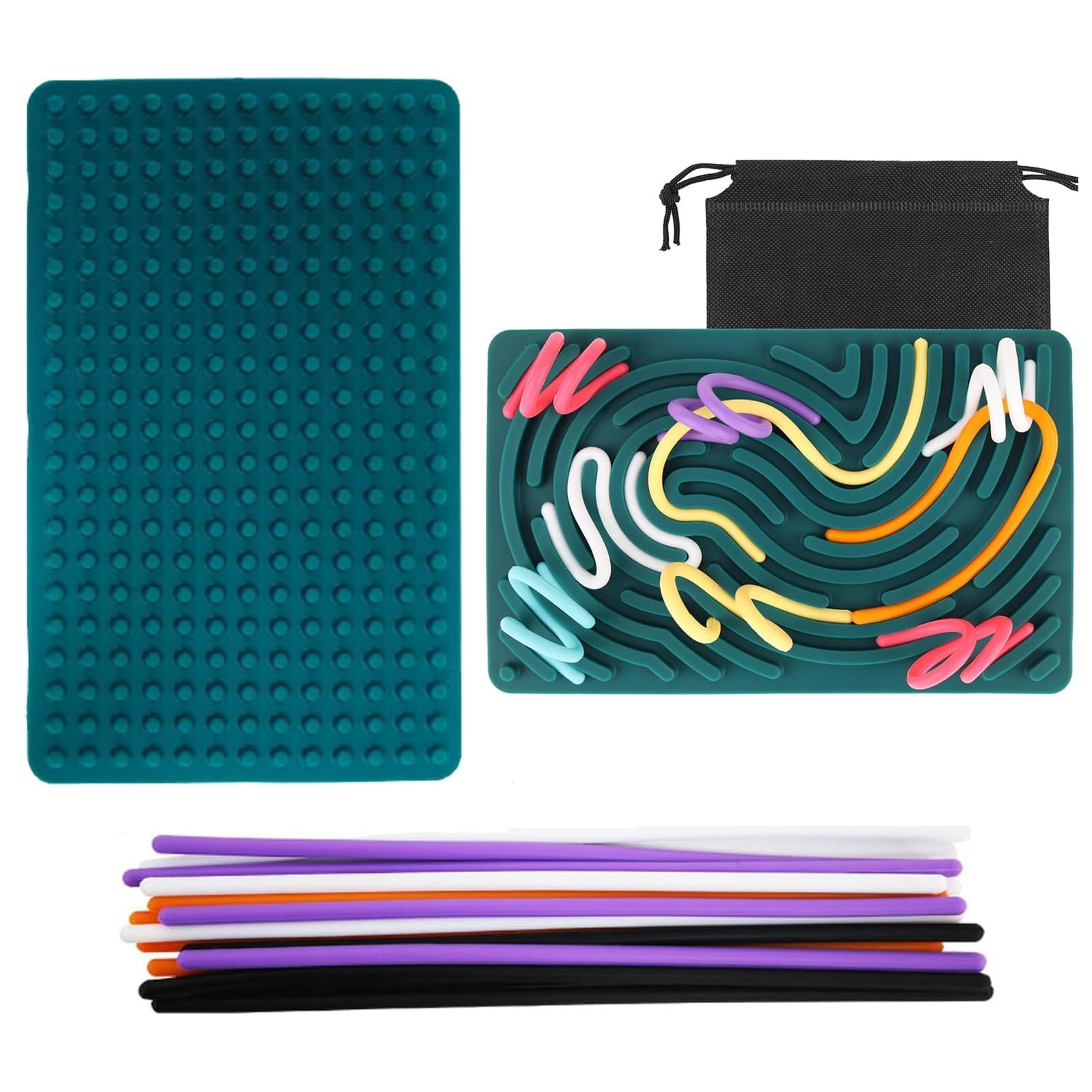 Sensory Activity Board, Push And Peel Waves, Silicone Calm Down Sensory Board, Stress Relieving, Silent, Sensory Board With Portable Travel Bag And 20 Colored Strings（Green）