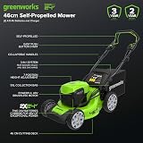 Greenworks 48V Self Propelled Lawnmower 46cm 55L Bag 4Ah Batteries Twin Charger view 2